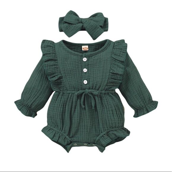 Baby girl green ruffle onesie w/ headpiece 6-9 mo. - Picture 1 of 15